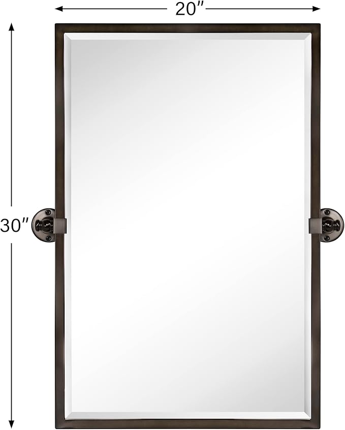 TEHOME Pivot Tilting Bathroom Vanty Mirror Rectangle Oil Rubbed Bronze Metal Framed Beveled Wall Mirror, Overall 23.9 x 30 inches (Mirrror 20 x 30 inches)
