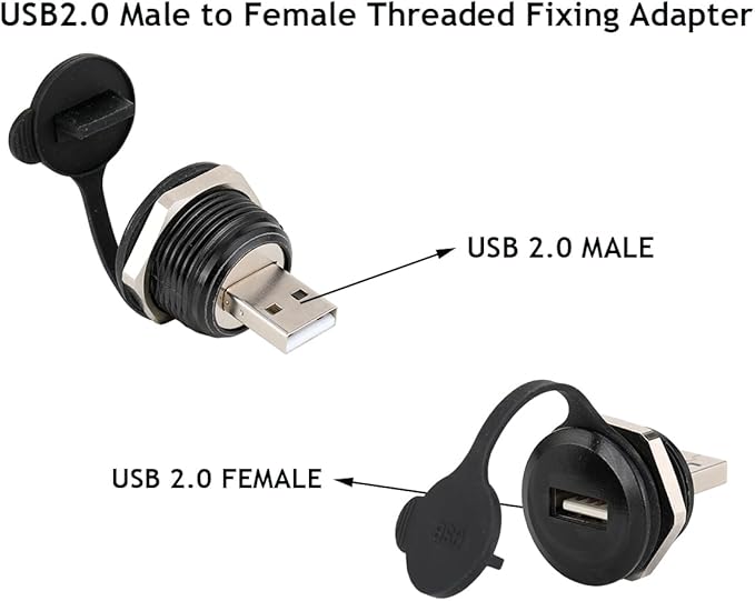 PENGLIN 2PCS USB2.0 Male to Female Panel Mount Connector, USB 2.0 Plug to Socket Pass Through Connector Converter High-Speed Data Transfer