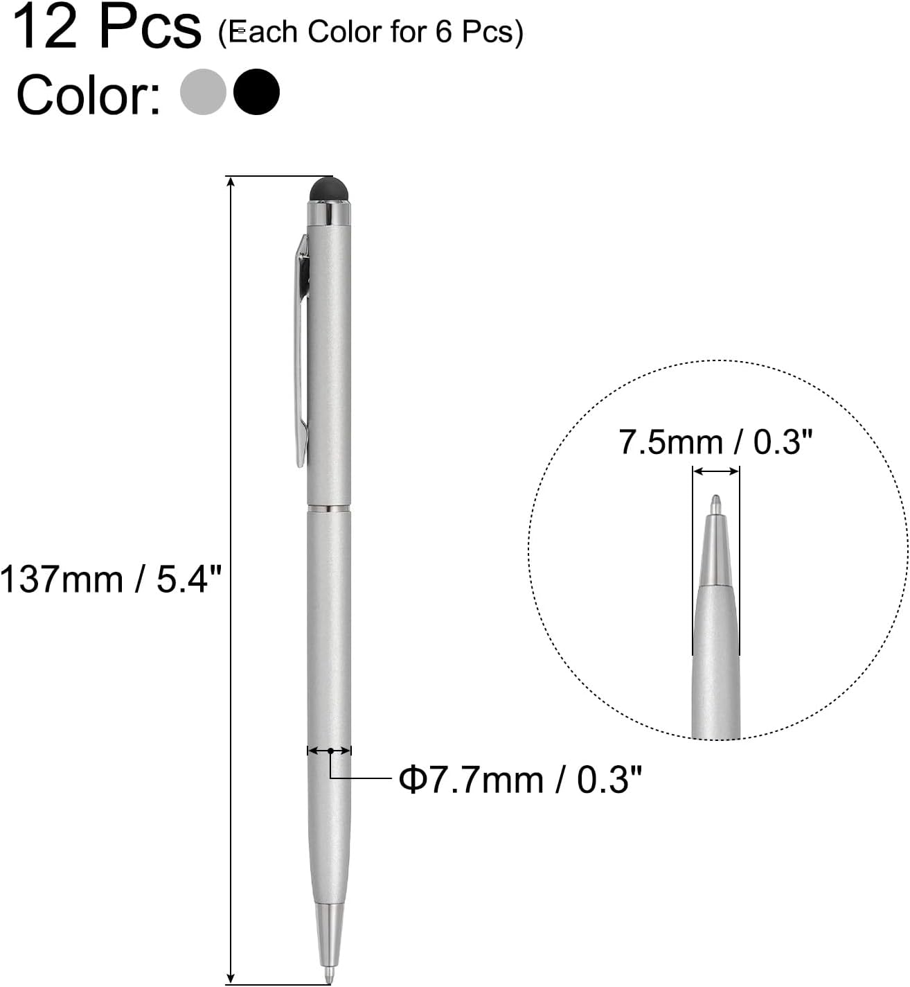 MECCANIXITY 12pcs 2 in 1 Universal Capacitive Stylus Pens for Touch Screens, Black Ink Ballpoint Pen with Stylus Tip