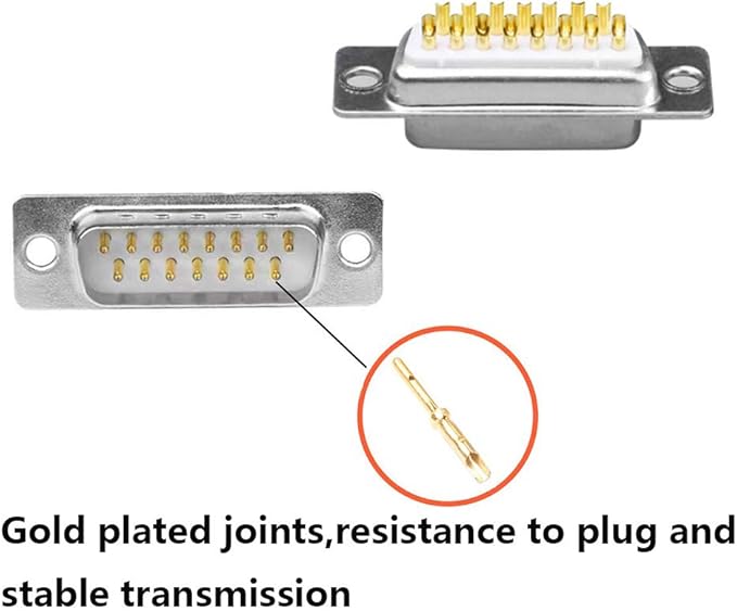 10PCS DB15 RS232 Serial D-SUB Solder Cup Connectors, Gold Plated Joints RS232 Serial Port 15Pin D Sub Couplers(Male x 5, Female x 5)