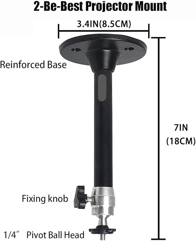 2-Be-Best Mini Projector Ceiling Mount 360° Adjustable Projector Wall Mount Length 7in / 18cm Projectors Mounts Compatible with TMY AuKing HAPPRUN Vankyo Meer ELEPHAS NICPOW Projectors Black