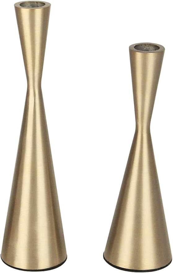 Vixdonos Brass Gold Metal Candle Holders Taper Candlestick Holders Set of 2 Table Decorative Candle Stand for Wedding, Dinning, Party,Home Decor (Gold)