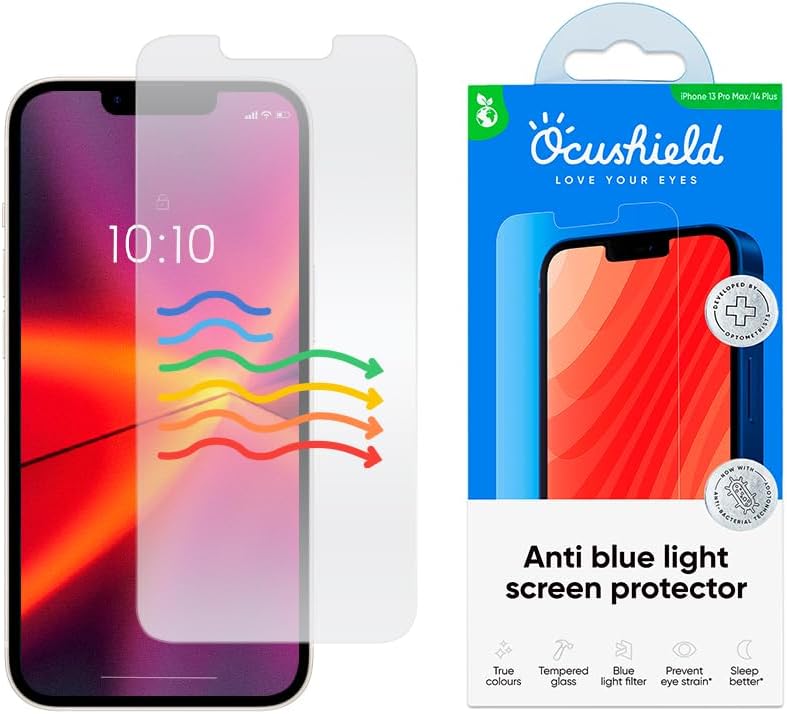 Ocushield Anti Blue Light Tempered Glass Screen Protector for iPhone 13/13 Pro/14 (6.1"), Eye Protection