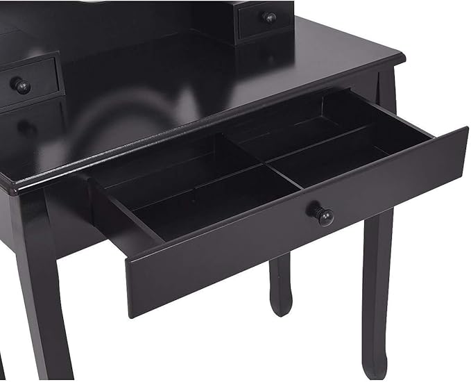 Giantex Vanity Set with Oval Mirror and Cushioned Stool, Makeup Dressing Table with 3 Drawers, Modern Bathroom Bedroom Makeup Organizer Vanity Table for Women Girls Gifts (Black)
