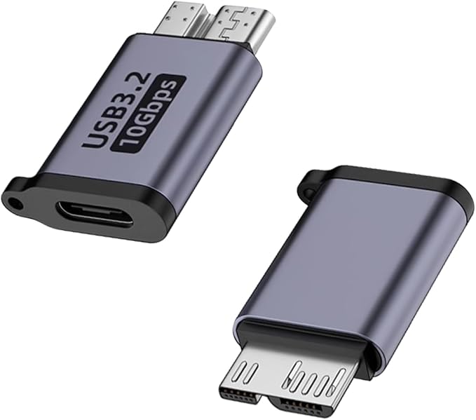 Danfetsoy Micro B to USB C Adapter 10Gbps, USB Type c Female to Micro B Male Converter Adapter for External Hard Drives, S5, Phone, Laptop (2 Pack)