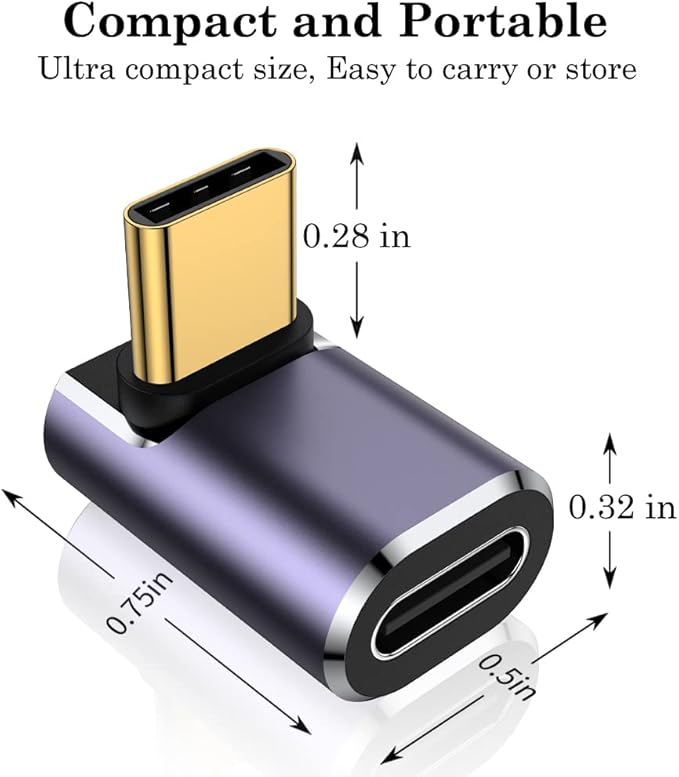 AuviPal 90 Degree Right Angle USB C Male to USB C Female Adapter, Up and Down USB Type C Adapter Extender for Steam Deck, ROG Ally, Switch, Notebook, PC, Tablet, Phone and More - 2 Pack
