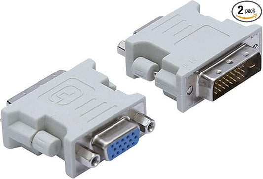 DVI to VGA Adapter DVI-I 24+1 Male to VGA 15 Female Adapter Supports 1080P Full HD for Computer, PC Host, Laptop, Graphics Card to HDTV, LG HP Dell Monitor and Projector(2 Pack)-White