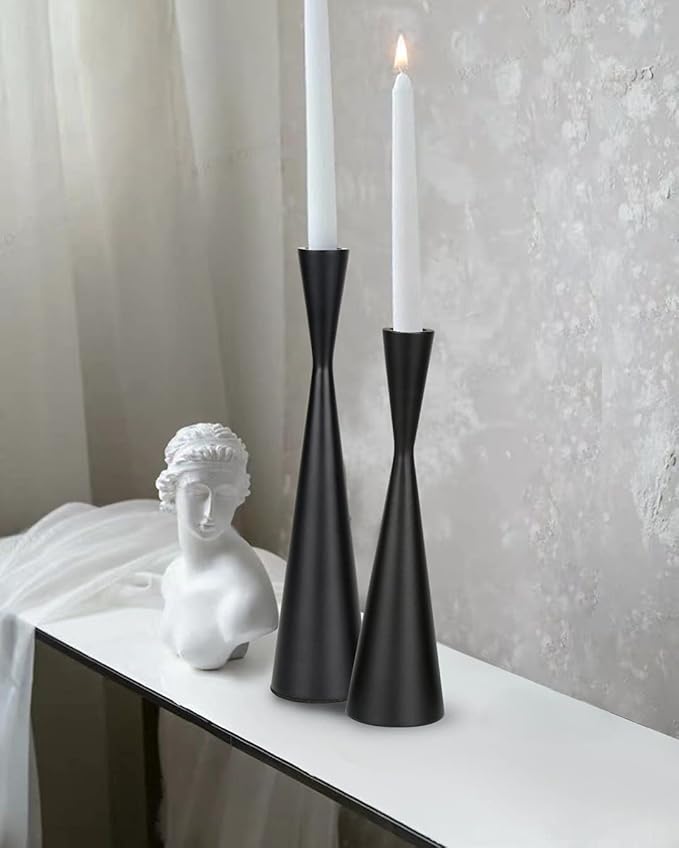 Vixdonos Metal Candle Holders Taper Candlestick Holders Set of 2 Table Decorative Candle Stand for Wedding, Dinning, Party,Home Decor (Matte Black)