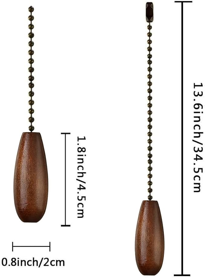 Ceiling Fan Chain Pulls Decorative Extension 12 Inches Walnut Color Wooden Pull Chain Fan Pulls Set Ornaments For Ceiling Light Lamp Fan Chain (Bronze) 4 Pcs