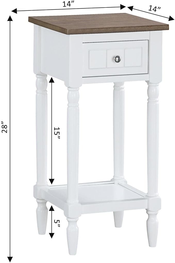 Convenience Concepts French Country Khloe 1 Drawer Accent End Table 14" - Traditional Farmhouse Side Table with Storage Drawer and Shelf for Living Room, Driftwood/White