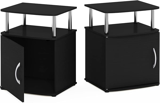 Furinno Jaya End Side Sofa Table/Nightstand with Door, 2-Pack, Americano/Chrome