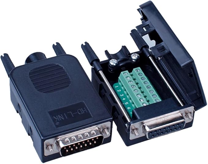 DB15 Solderless Serial to 15-pin Port Terminal Female Adapter Connector Breakout Board with Case Long Bolts Nuts (2PCS Female)