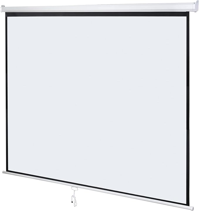 120 Inch Projection Screen Outdoor Indoor 1:1 HD Foldable Manual Pull Down Projector Screen for Movie Home Backyard Theater Cinema Office Video Game, White