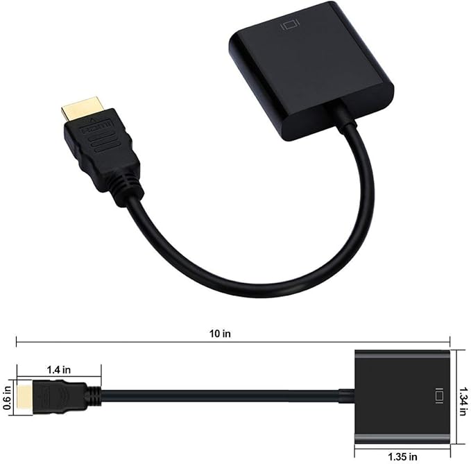 HDMI to VGA, Gold-Plated HDMI to VGA Adapter, Male to Female for Computer, Desktop, Laptop, PC, Monitor, Projector, HDTV, Chromebook, Raspberry Pi, Roku, Xbox and More