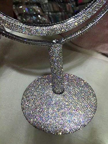 TISHAA Bling Makeup Vanity Mirror - Luxury Stand Double Sided Mirror Crystal Rhinestone Portable Desk Bathroom Bedroom (2X Magnification)