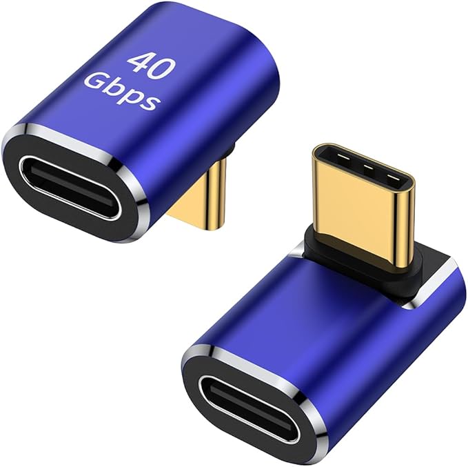 AuviPal USB C 90 Degree Adapter (2 Pack), Up and Down Right Angle L Shape USB Type C Male to Female Connector for Steam Deck, ROG Ally, MacBook, Tablet, Phone and More - Blue