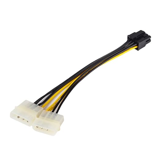 J&D 8 Pin PCIe to 2 x 4 Pin LP4 Molex Power Cable Adapter (2 Pack), 6 inch / 15 cm, Black