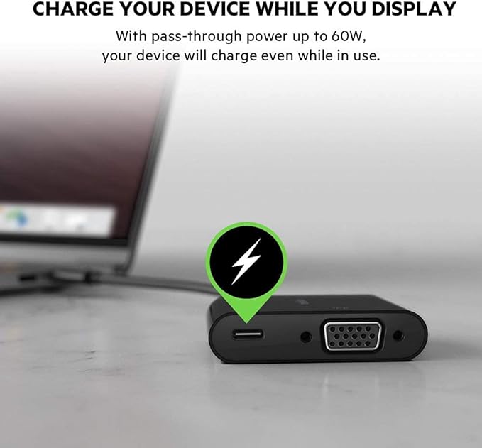 Belkin USB-C to VGA + Charge Adapter - USB-C to VGA Cable for MacBook Pro, MacBook Air, Mac mini, iPad Pro 12.9”, iPad mini & Other Compatible Devices - 60W Power Delivery