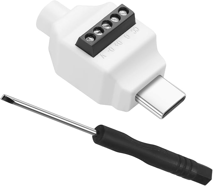 QIANRENON PD60W USB C 5Pin Crimp Solderless Adapter USB Type C Male to 5Pin Terminal Fast Charging Data Connector 480Mbps USB C No Solder Plug, 20V 3A, for DIY Repair Type C-C Charge Cable