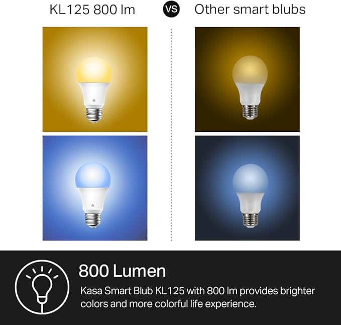 New Kasa Smart Bulb, Full Color Changing Dimmable Smart WiFi Light Bulb Compatible with Alexa and Google Home, A19, 9W 800 Lumens,2.4Ghz only, No Hub Required, 1-Pack (KL125), Multicolor