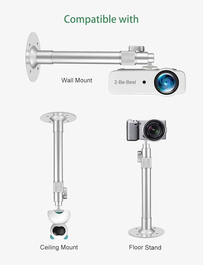 2-Be-Best Upgraded Projector Mount,14-23in / 37-60cm Projector Ceiling Mount Extendable Ceiling Projectors Mounts Adjustable Angle 360° Rotation Drop Ceiling Projectors Mounts Silver