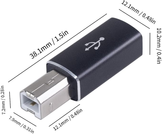 Danfetsoy USB C to USB B Printer Adapter, USB B Male to Type C Female Adapter for Printer, Electric Piano, Laptops (2pack, Black)