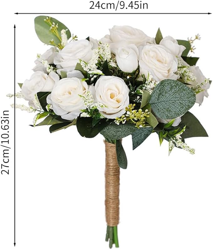 Wedding Rose Bouquet Bridesmaid Flower Bouquets, Artificial Flower Blue White Rose Wedding Bouquets for Bride Bridesmaid Bouquet Faux Bouquet Bride Bridesmaid Holding Flower for Wedding Decor, Medium