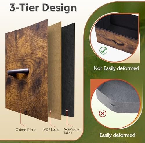 WLIVE Fabric Dresser for Bedroom, Tall Dresser with 8 Drawers, Storage Tower with Fabric Bins, Double Dressers, Chest of Drawers for Closet, Living Room, Hallway, Dorm, Rustic Brown Wood Grain Print