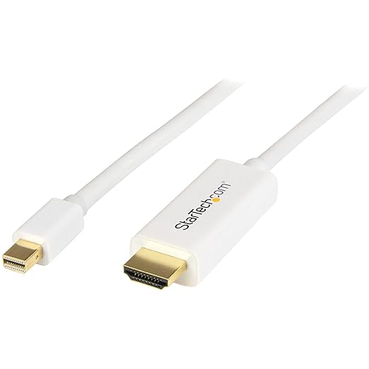StarTech.com Mini DisplayPort to HDMI Converter Cable - 3 ft (1m) - mDP to HDMI Adapter with Built-in Cable - (M / M) Ultra HD 4K - White (MDP2HDMM1MW)