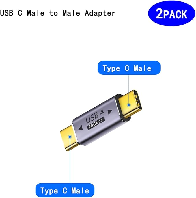 USB C Male to Male Adapter Extender .Type C Coupler with PD 100W 40 Gbps 8K/60hz Video Compatible for Thunderbolt 4/3, MacBook Pro/Air, Laptop, Tablet, Phone and More Type C Devices