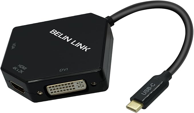 USB C to DVI/VGA/HDMI Adapter Thunderbolt 3 with Gold-Plated Connector 3 in 1 Type C Multiport Adapter for HDMI DVI VGA Compatible for MacBook Pro/Dell XPS 13/Chromebook Pixel/Yoga 910/Miix 510