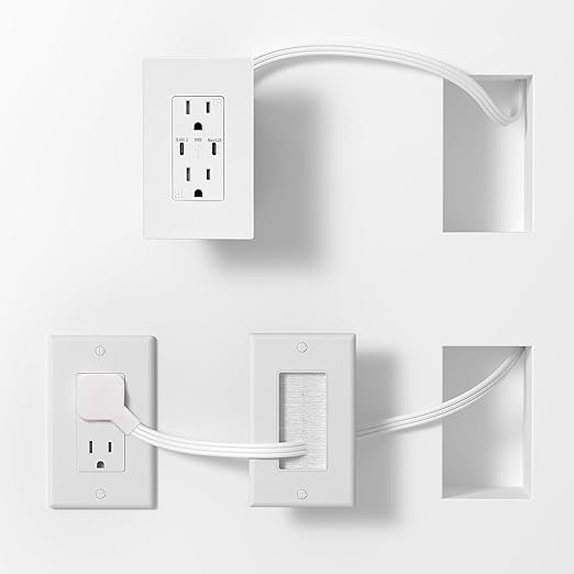 in Wall Cable Management Kit, 2 AC & 2 USB-C Ports Recessed Outlet Box for Wall Mount TV,Recessed Power Box with 9.8ft Extender for Unreachable Outlets,Hide TV Cords & Cables