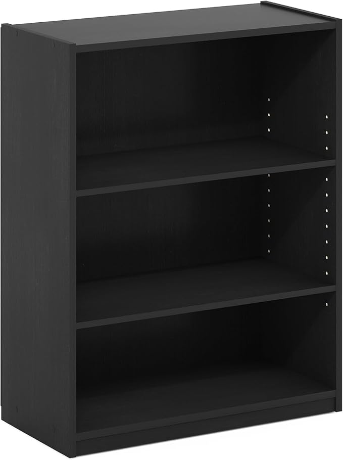 Furinno GEHRY Book Shelf, 3-Tier Bookshelf, Bookcase with Adjustable Shelves, 11.6 x 24.8 x 31.6, for Living Room, Bedroom, Home Office, Blackwood