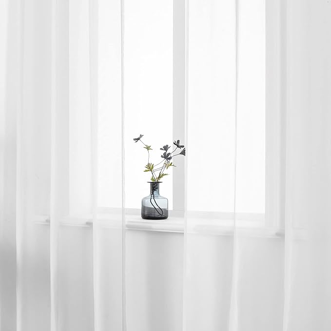 DUALIFE Bright White Sheer Curtains 84 Inches Long Set 2 Panels Grommet Look Semi Transparent Drape Tulle Gauze Voile Window Sheer Curtains for Bedroom Living Room 52X84 Inches Long