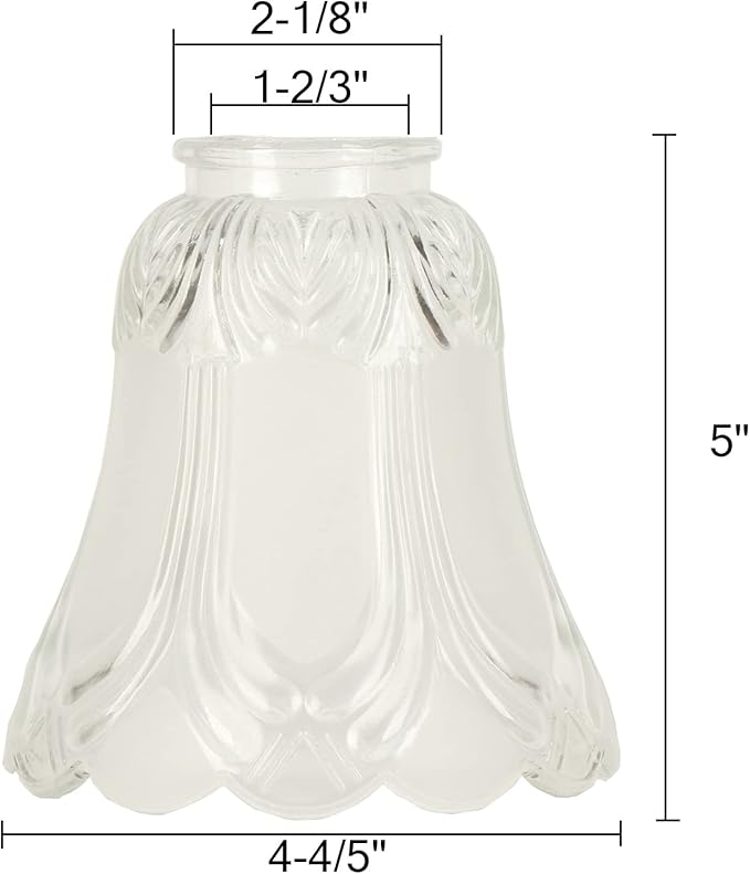 Clear & Frosted Ceiling Fans Light Covers Glass Shade, Transitional Style Replacement Glass Shade with Standard 2-1/8" Fitter Size, 4-4/5" high x 5" Diameter, Pack of 4