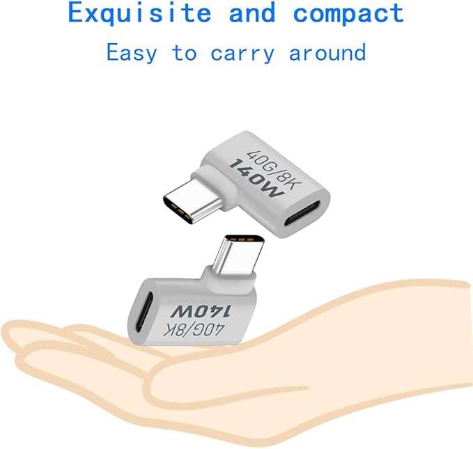 USB C Female to Male 90 Degrees Adapter, USB Type C Coupler Extender Support 140W, 40Gbps, 8K@60Hz for Laptop, Phones and More Type C Devices (White),2 Pack.