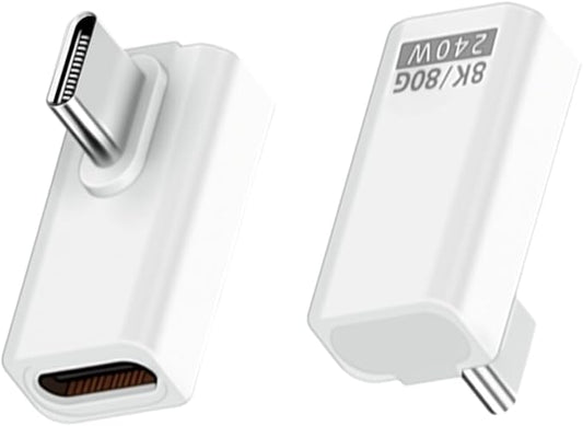Danfetsoy 90 Degree USB C Adapter 80Gbps, 240W USB C 90 Degree Adapter Thunderbolt 5 Right Angle Type C Extender Coupler Connector for MacBook, Laptop, Tablet, VR, Camera, Smartphone, (White 2pack)