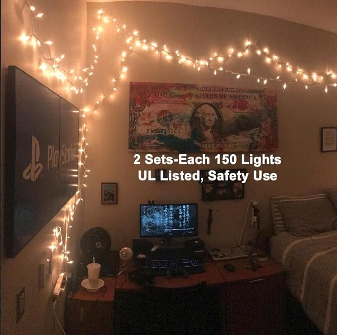 Brizled Clear Christmas Lights, 300 Count 69.6ft Incandescent White Lights String, Connectable 120V UL Certified Indoor/Outdoor White Light on White Wire for Room, Birthday, Wedding, Party, Warm White