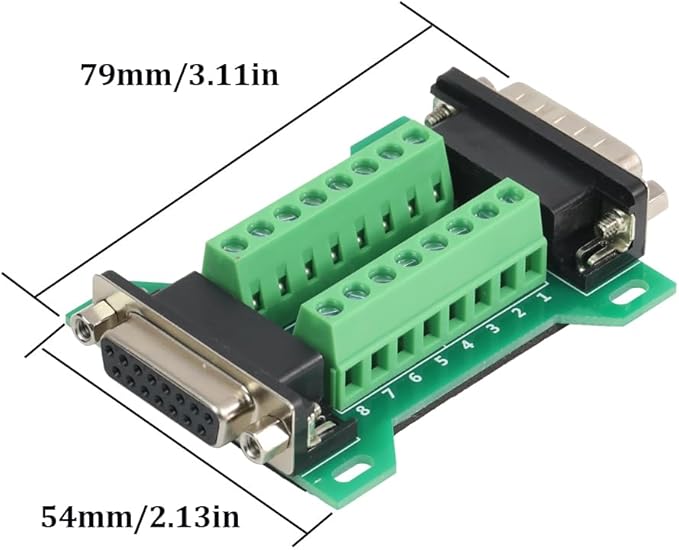 2PCS DB15 Male Female Connector in One Breakout Board, RS232 D-SUB Serial to 15-pin Port Adapter Module