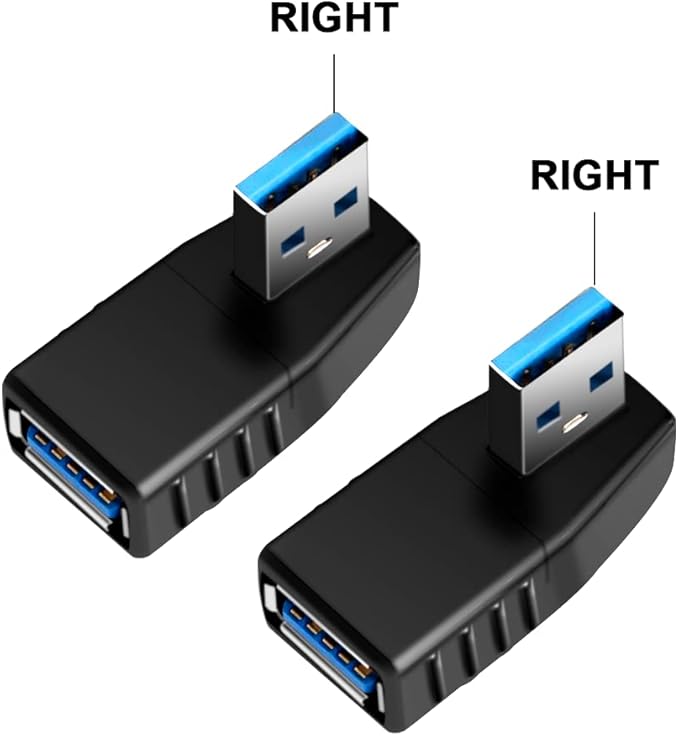 USB 3.0 Adapter 90 Degree Male to Female Coupler Connector Plug Left Right Up Down Angle (USB 3.0 Adapter Right 2PCS)