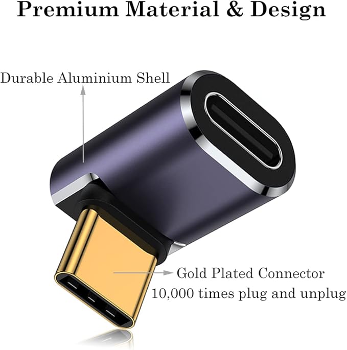 AuviPal 90 Degree Right Angle USB C Male to USB C Female Adapter, Up and Down USB Type C Adapter Extender for Steam Deck, ROG Ally, Switch, Notebook, PC, Tablet, Phone and More - 2 Pack