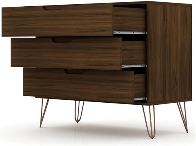 Manhattan Comfort Rockefeller 3 Drawer Dresser for Bedroom Storage, Nursery, Closet, Living Room, Entryway, TV Stand for Screens up to 32 Inches, Anti-Tip Kit Included, Set of 1, Brown
