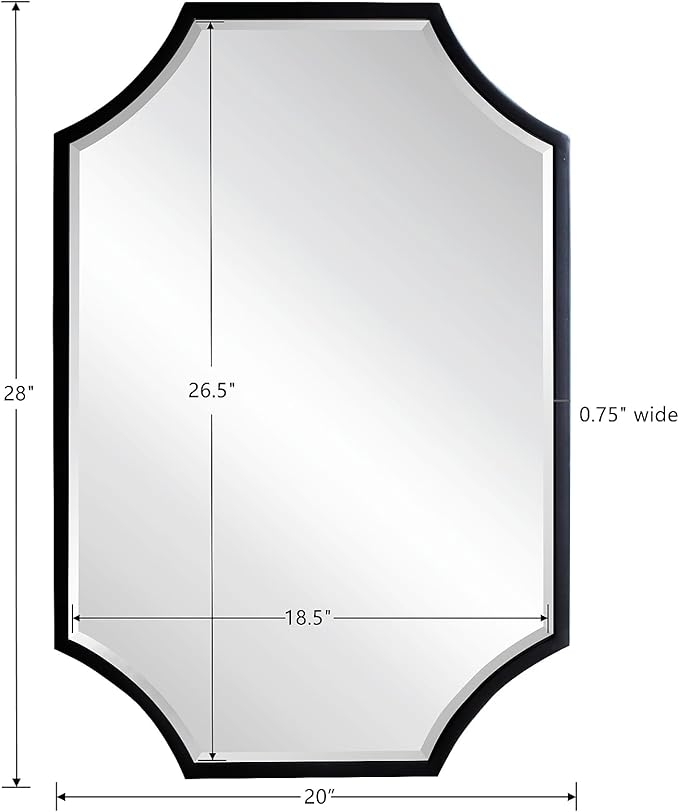 Kelly Miller 20"x28" Scalloped Black Bathroom Mirror for Wall Mount, Home Mirror