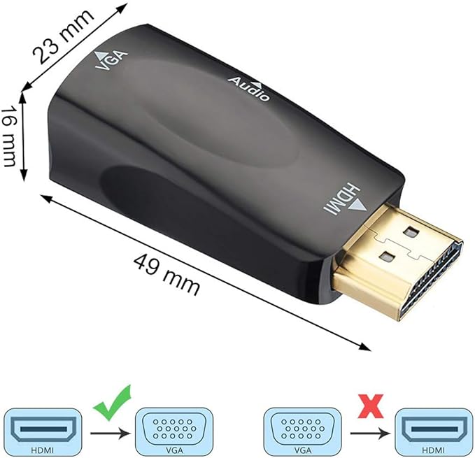 HDMI to VGA Adapter with 3.5mm Audio Port, HD 1080P HDMI Male to VGA Female Adapter Converter Gold-Plated for PC/Laptop/Computer/Desktop/Digital Camera/Tablet/Xbox/DVD/HDTV/Monitor/Projector