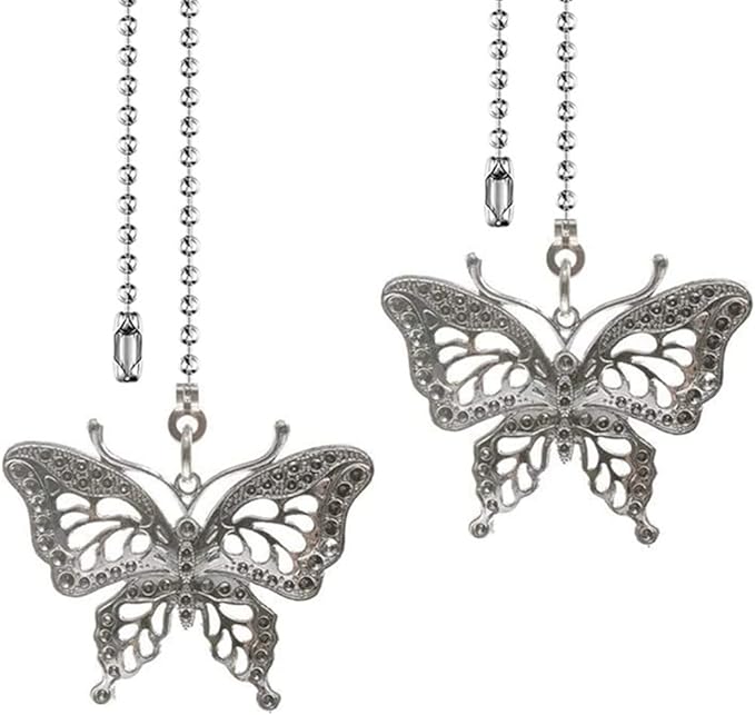 Ceiling Fan Pull Chain 12 inch Pull Chain Extension Fan Chain Extender Ceiling Fan Pulls Ornament with Ball Fan Chain Connector for Lighting Fans, 2 PACK (BUTTERFLY)