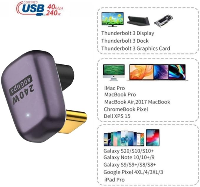 chenyang USB C Connector,USB4 Type C Male to Female 240W Power 40Gbps Data 8K Video Adapter U Shape Angled for NS Phone Laptop