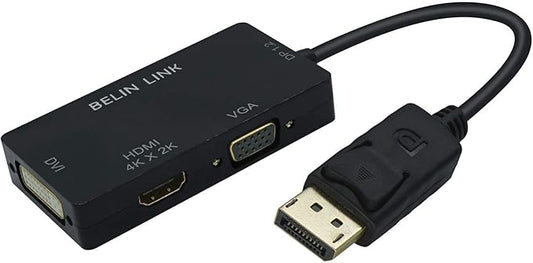 DP to HDMI VGA DVI Adapter Displayport to HDMI 4K Adapter 3 in 1 Display Port to HDMI VGA DVI Converter Male to Female Gold-Plated (Rectangle Black)