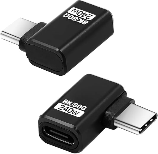 Duttek 80Gbps Right Angle USB-C Adapter, Up to [8K@60Hz Video, 240W Charging, 80Gbps Data Transfer] 90 Degree USB C Extender Adapter for Thunderbolt 5/4, iPhone 16, Steam Deck 2 Pack