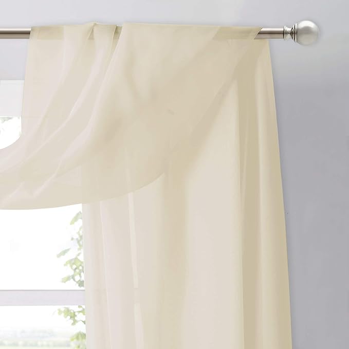 NICETOWN Decorative Long Scarf Valance for Window - Wedding Scarf Valance, Voile Curtain Bed Canopy for Living Room, Bedroom, Ceremony (1 Panel, W60 x L216, Yellow Beige)