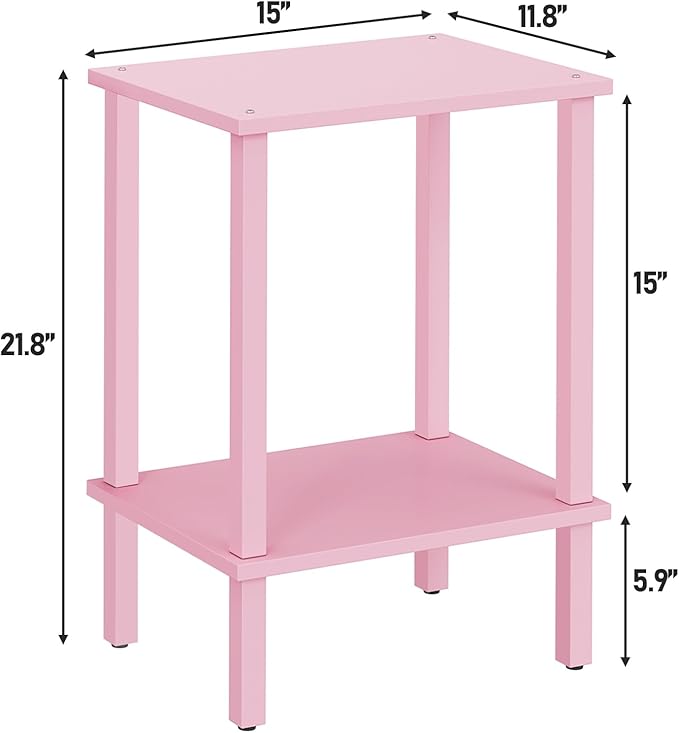 TUTOTAK End Table, Set of 2, Side Table, Nightstand, 2-Tier Storage Shelf, Sofa Table for Small Space, Living Room, Bed Room, Pink TB01BP035
